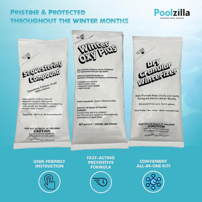 Poolzilla 12,000 Gallon Winterizing Kit, Closing Kit for Above and In-Ground Pools, Includes 1 LB of Granular Winterizer, Sequestering, Non-Chlorine Shock - Image 2